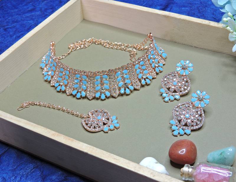 Blue designer function wear ad necklace set