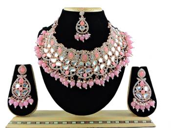 Pink designer function wear ad necklace set 1