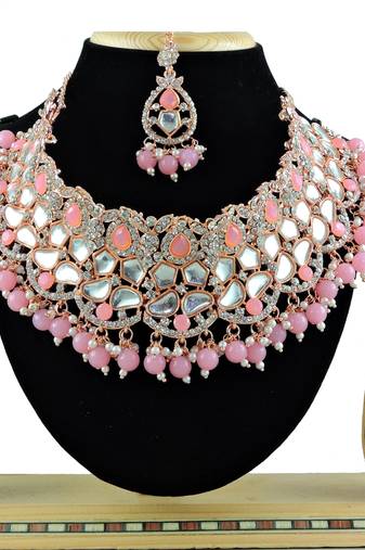 Pink designer function wear ad necklace set