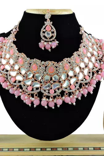 Pink designer function wear ad necklace set