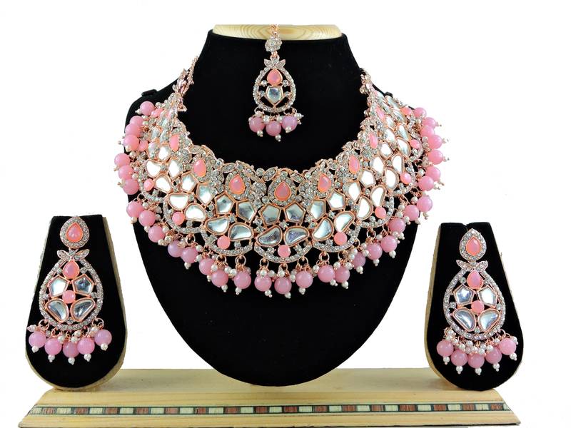 Pink designer function wear ad necklace set