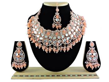 Orange designer function wear ad necklace set 1