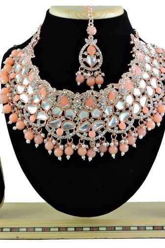 Orange designer function wear ad necklace set