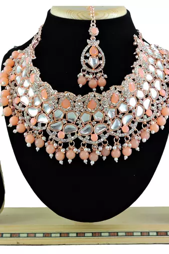 Orange designer function wear ad necklace set