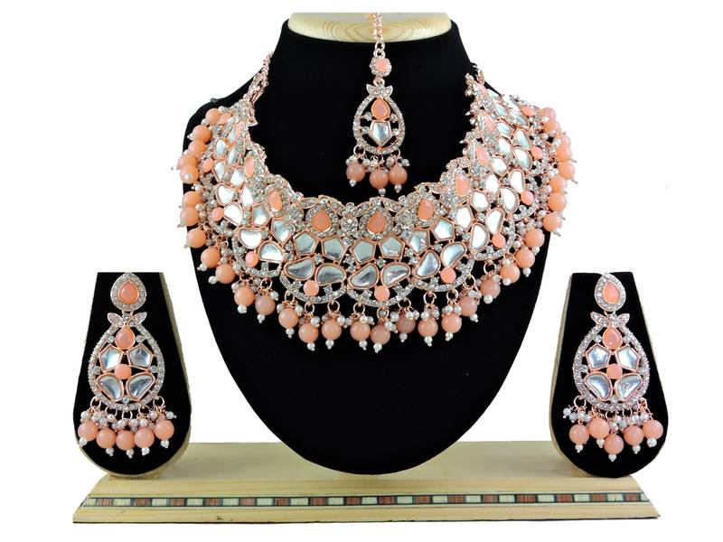 Orange designer function wear ad necklace set