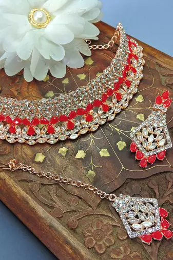 Red designer function wear ad necklace set