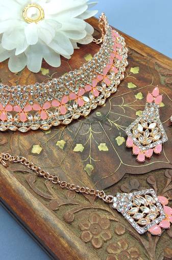 Pink designer function wear ad necklace set