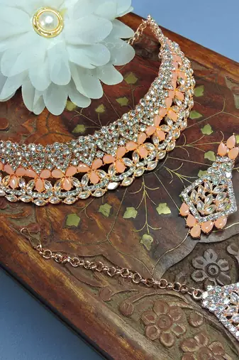 Orange designer function wear ad necklace set