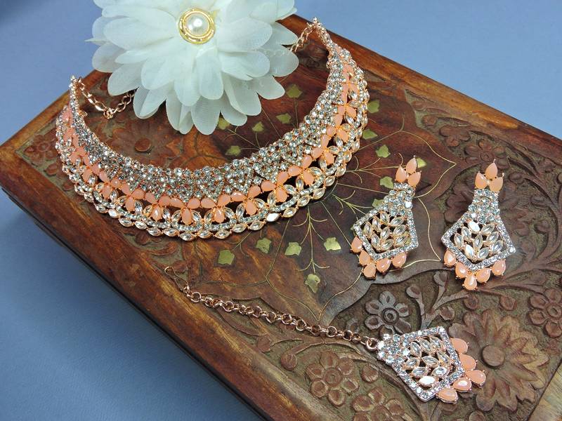 Orange designer function wear ad necklace set