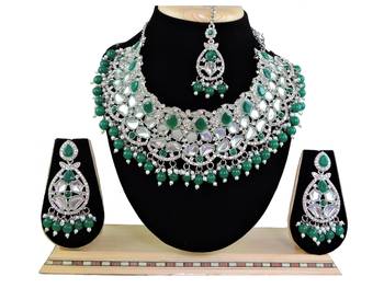 Green designer function wear ad necklace set 1
