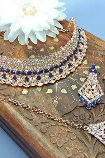 Blue designer function wear ad necklace set