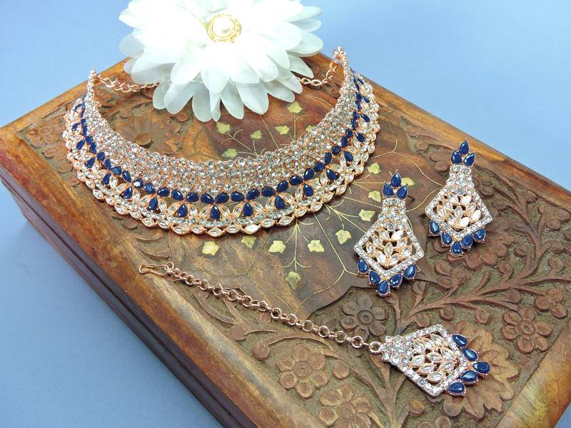 Blue designer function wear ad necklace set