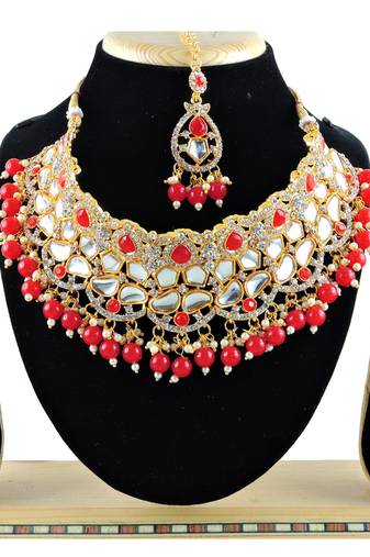 Red designer function wear ad necklace set