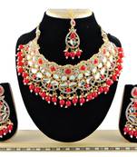 Red designer function wear ad necklace set