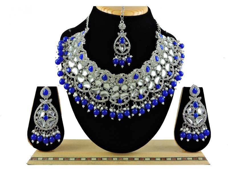 Blue designer function wear ad necklace set