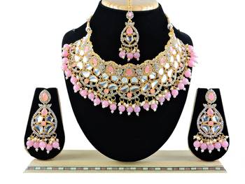 Pink designer function wear ad necklace set 1