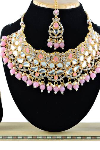 Pink designer function wear ad necklace set