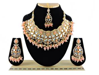 Orange designer function wear ad necklace set 1