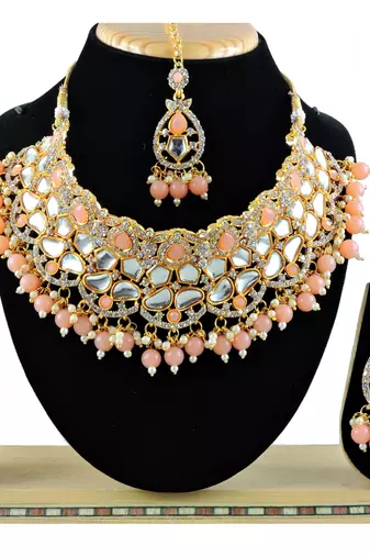 Orange designer function wear ad necklace set