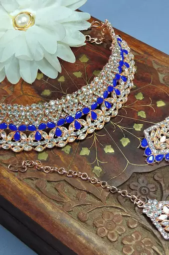 Blue designer function wear ad necklace set