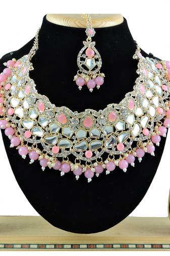 Pink designer function wear ad necklace set