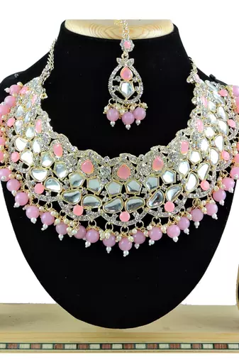 Pink designer function wear ad necklace set