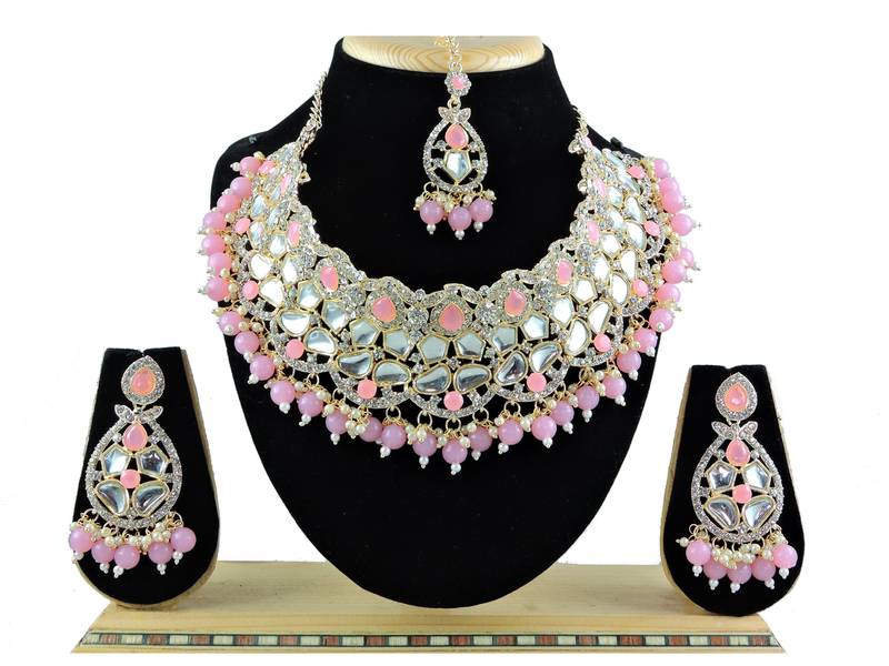 Pink designer function wear ad necklace set