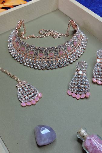 Pink designer function wear ad necklace set