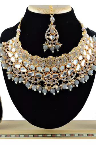 Grey designer function wear ad necklace set