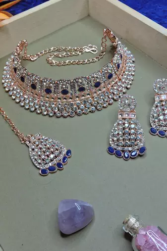 Blue designer function wear ad necklace set