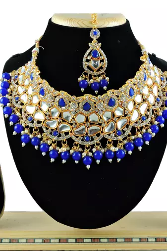 Blue designer function wear ad necklace set