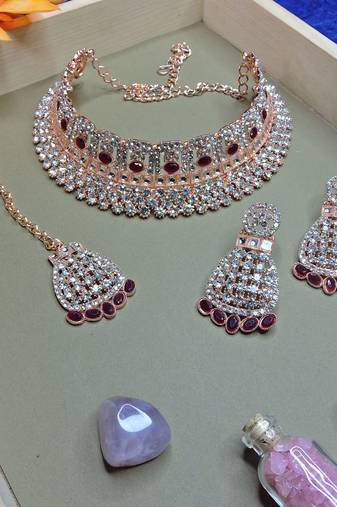 Maroon designer function wear ad necklace set