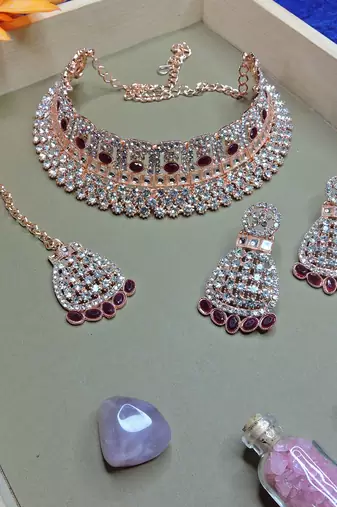 Maroon designer function wear ad necklace set