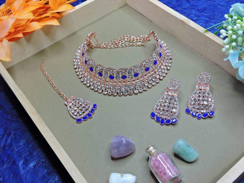 Blue designer function wear ad necklace set