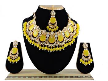 Yellow designer function wear ad necklace set 1