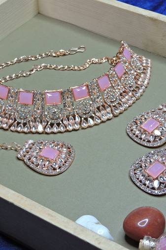 Pink designer function wear ad necklace set