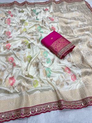 White Color Soft Dola Silk Saree 1