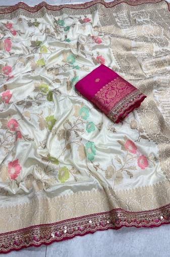 White Color Soft Dola Silk Saree
