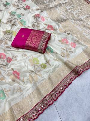 White Color Soft Dola Silk Saree 2