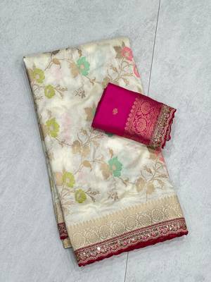 White Color Soft Dola Silk Saree 3