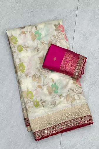 White Color Soft Dola Silk Saree