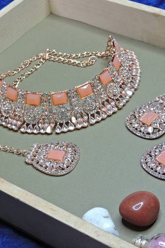 Orange designer function wear ad necklace set