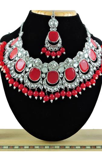 Red designer function wear ad necklace set