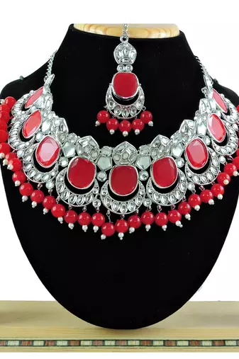 Red designer function wear ad necklace set
