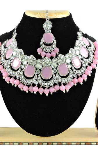 Pink designer function wear ad necklace set