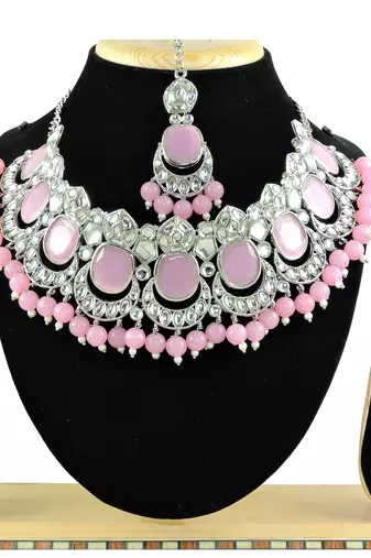 Pink designer function wear ad necklace set