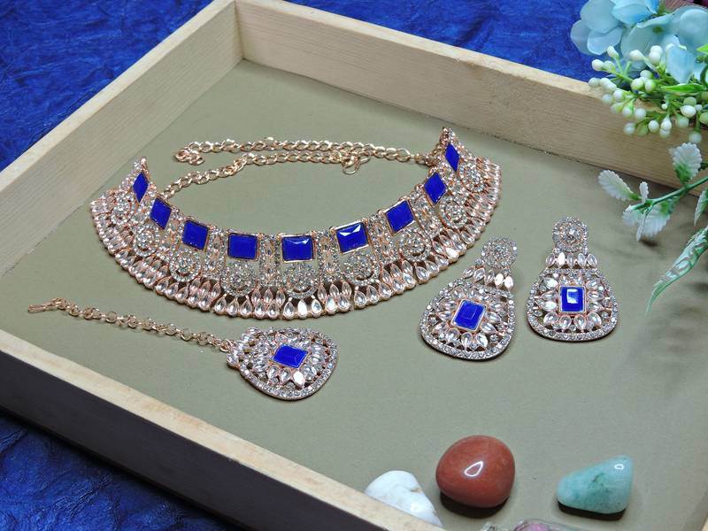 Blue designer function wear ad necklace set