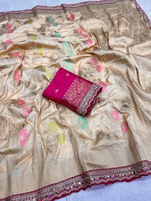 Cream Color Soft Dola Silk Saree 1