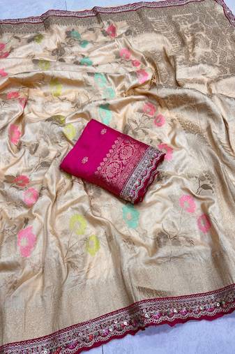 Cream Color Soft Dola Silk Saree
