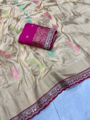 Cream Color Soft Dola Silk Saree 2